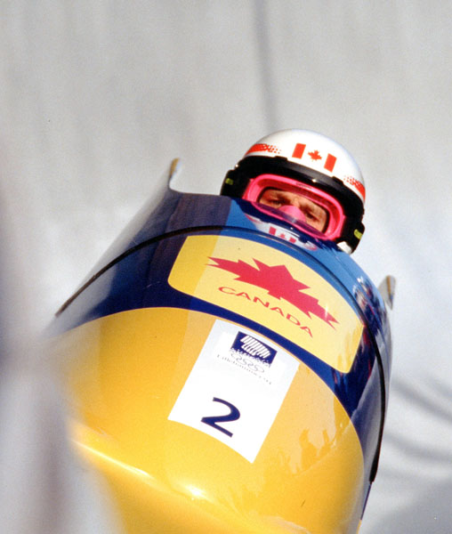 Canada's Dave MacEachern and Pierre Lueders compete in the two-man bobsleigh event at the 1994 Lillehammer Winter Olympics. (CP PHOTO/ COA/F. Scott Grant)