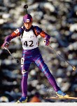 Canada's Kristin Berg competes in the biathlon event at the 1994 Lillehammer Olympic winter Games. (CP Photo/COA/Ted Grant)