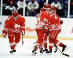 Team Canada competes in hockey action against the U.S.S.R. at the 1980 Winter Olympics in Lake Placid. (CP Photo/ COA)