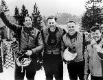 Canada's four-men bobsleigh team, Doug Anakin, Vic Emery, John Emery and Peter Kirby, celebrates its gold medal performance at the 1964 Innsbruck winter Olympics. (CP Photo/COA)