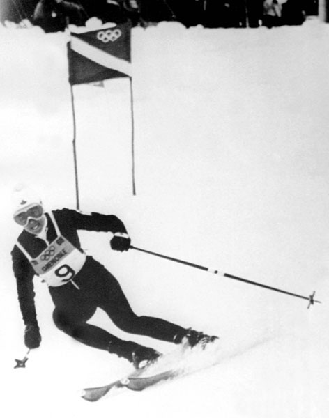Canada's Nancy Greene competes in the alpine ski event at the 1968 Grenoble winter Olympics. Greene won the so;ver medal in the slalom and th gold medal in the Giant slalom. (CP Photo/COA)