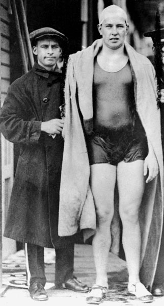 Canada's George Vernot (right) wins the silver medal in the 1,500m and the bronze medal in the 400m frestyle swimming events at the 1920 Antwerp summer Olympics. (CP Photo/COA)