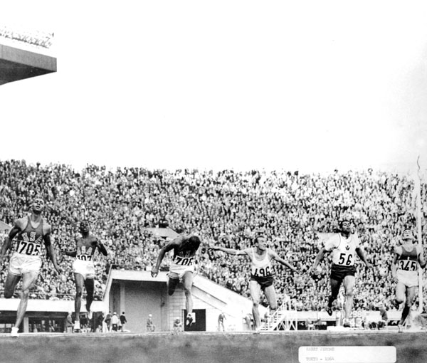 Canada's Harry Jerome (#56) competing in an atheltics event at the 1964 Tokyo Olympics. (CP Photo/COA)