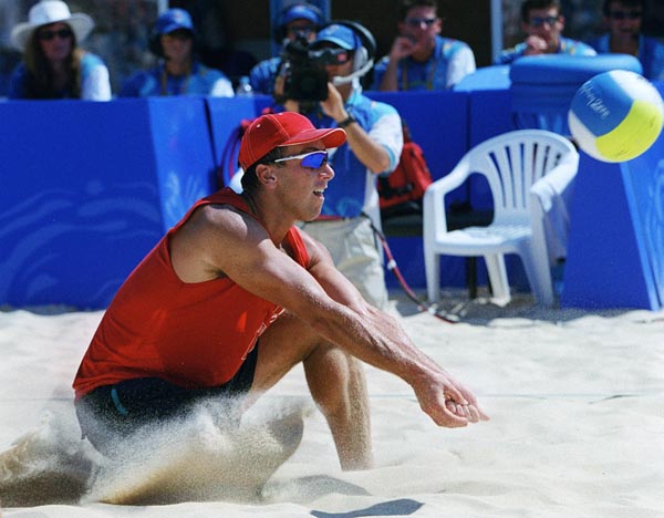 Canada's John Child  in action during a beach volleyball tournament  at the Sydney 2000 Olympic Games. (CP PHOTO/ COA)