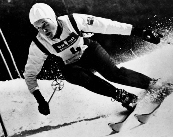 Canada's Lucile Wheeler participates in an alpine ski event at the 1956 Cortina D'Ampezzo Winter Olympics. Wheeler won a bronze medal in the downhill event. (CP Photo/COA)