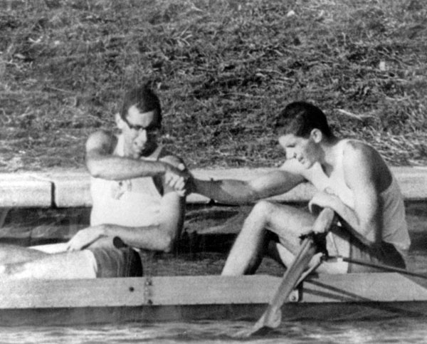Canada's Roger Jackson (right) and George Hungerford celebrate their gold medal win in the rowing event at the 1964 Tokyo Olympics. (CP Photo/COA)