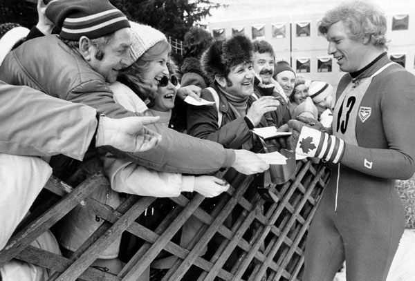 Canada's Jim Hunter greets fans during alpine ski competition at the 1976 Winter Olympics in Innsbruck. (CP Photo/ COA)