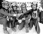 (From left to right) Canada's Ken Read, Jim Hunter, Dave Irwin and Dave Murray participate in the alpine ski event at the 1976 Winter Olympics in Innsbruck. (CP Photo/ COA)