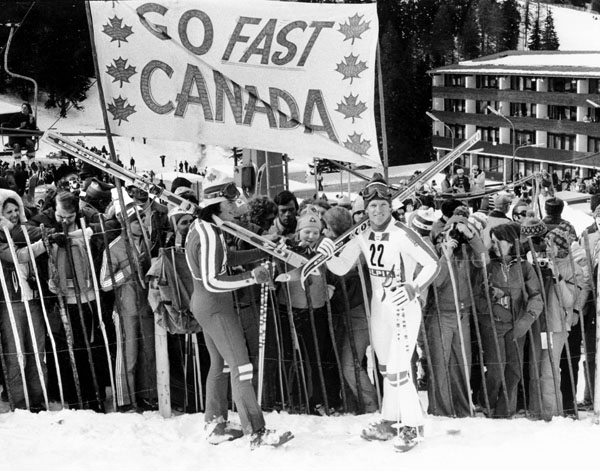 Canada's Ken Read (left) and Jim Hunter participate in the alpine ski event at the 1976 Winter Olympics in Innsbruck. (CP Photo/ COA)