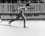 Canada's Angela Schmidt (left) competes in the cross country ski event at the 1980 Winter Olympics in Lake Placid. (CP Photo/COA)