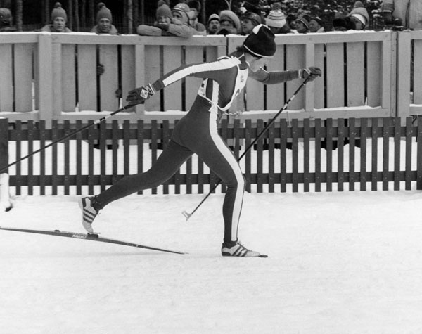 Canada's Joan Groothuysen participating in the cross country ski event at the 1980 Winter Olympics in Lake Placid. (CP Photo/COA)