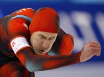 Team Canada's long track speed skater Steven Elm after his 5,000 metre at the 2002 Olympic Winter Games in Salt Lake City. (CP Photo/COA/Andre Forget).