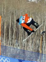 Canadian Trevor Andrew of Falmouth, N.S. rides the half pipe at Park City at the Salt Lake City 2002 Olympic Winter Games in Salt Lake City. Andrew was the lone Canadian to make the final in the men's halfpipe snowboarding event. (CP PHOTO/COA/Andre Forget).