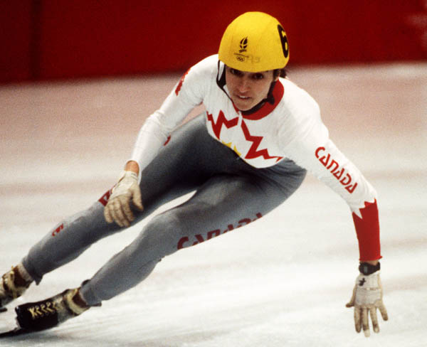 Canada's Sylvie Daigle competing in the short track speed skating event at the 1992 Albertville Olympic winter Games. (CP PHOTO/COA/Ted Grant)