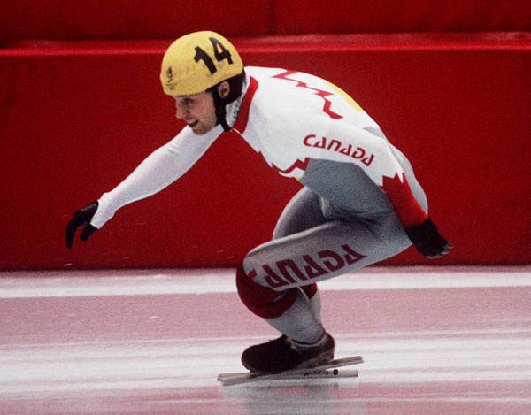 Canada's Michel Daigneault competes in the short track speed skating event at the 1992 Albertville Olympic winter Games. (CP PHOTO/COA/Ted Grant)