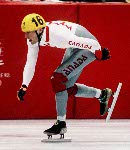 Canada's Frederic Blackburn (left) and Mark Lackie  compete in the short track speed skating event at the 1992 Albertville Olympic winter Games. (CP PHOTO/COA/Ted Grant)