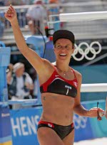 Canada's Annie Martin keeps her eyes on the ball after her hit at the Olympic Games in Athens, on August 14, 2004. (CP PHOTO)2004(COC-Mike Ridewood)