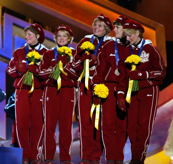 Canadian women's curling team (from left to right) Cheryl Noble, Diane Nelson, Georgina Wheatcroft, Julie Skinner and Skip Kelly Law. Winners of a bronze medal at the 2002 Olympic Winter Games in Salt Lake City. (CP PHOTO/COA/Andr Forget).