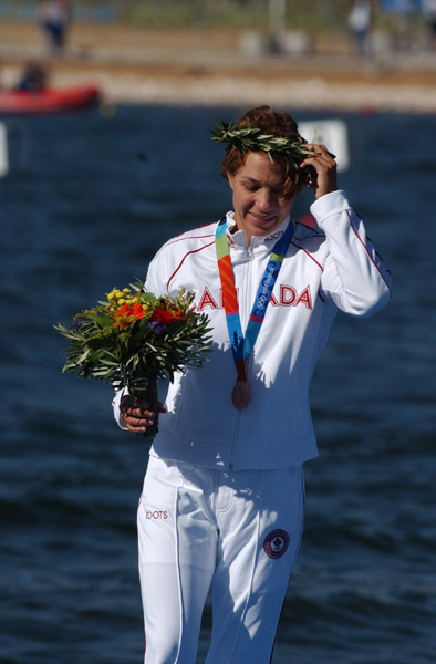 Canada's Caroline Brunet at the medal ceremony of the K1 500m at the 2004 Summer Olympic Games in Athens on Saturday August 28, 2004. Brunet won the bronze medal. (CP PHOTO 2004/Andre Forget/COC)