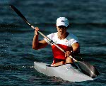 A reflection of the Canoe/Kayak Slalom course is seen in Canadian's Margaret Langford of Lions Gate, B.C. prior to her K1 event of the Athens 2004 Summer Olympic Games Tuesday August 17, 2004. (CP PHOTO/COC-Andre Forget)