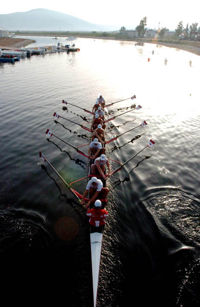 Canada's mens eight warm up prior to the final  during the Athens 2004 Summer Olympic Games in Schinias, Greece, Sunday, August 22, 2004. They went on to place fifth. (CP PHOTO 2004/Andre Forget/COC)