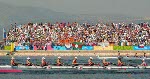 Canadian mens eight rowing team row past spectators during the final at the Athens 2004 Summer Olympic Games in Schinias, Greece, Sunday, August 22, 2004. They went on to place fifth. (CP PHOTO/COC-Andre Forget)