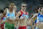 Canada's Malindi Elmore of Kelowna, B.C., runs to tenth in her heat of women's 1500 metres and failed to qualify for the semi-final in track and field action at the Athens Olympics, Tuesday, August 24, 2004.(CP PHOTO)2004(COC-Mike Ridewood)