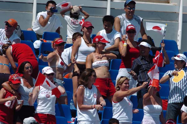 Fans cheer for Team Canada in the bronze medal game against Japan at the Olympic Games in Athens on August 25, 2004.  Canada lost the game. (CP PHOTO 2004/Andre Forget/COC)