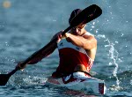 Canada's Adam van Koeverden of Burlington, Ontario after crossing the line at the K1 1000m final during the Athens 2004 Summer Olympic Games in Schinias, Greece, on Friday, August 27, 2004. van Koeverden came in third for a bronze medal. (CP PHOTO 2004/Andre Forget/COC)