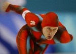 Team Canada's Olympic long track speed skater Steven Elm skates during the 5,000 metre mens final at the Olympic Winter Games in Salt Lake City, Utah Saturday Feb. 9, 2002. (CP Photo/HO/COA/Andre Forget)