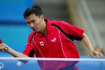 Canada's Gideon Joe Ng (left) and Johnny Huang  compete in the table tennis event at the 1996 Atlanta Olympic Games. (CP Photo/COA/Scott Grant)