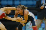 Canada's Lyndsay Belisle (right) of Burnaby, B.C., wrestles Chiharu Icho of Japan in the first match of women's 48kg at the Olympic Games in Athens Sunday, August 22, 2004. Belisle lost the match. (CP PHOTO/COC-Mike Ridewood)