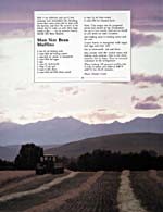 Page 30 of cookbook, ALBERTA PICTORIAL COOKBOOK, with a photograph of a farmer harvesting grain in a field in the foothills of the Rockies, and a recipe for Man Size Bran Muffins