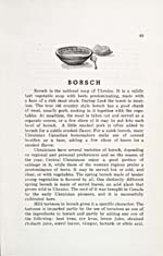 Page 49 of cookbook, TRADITIONAL UKRAINIAN COOKERY, with an illustration of a bowl of soup and a text about borscht