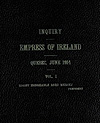 Couverture du premier volume  de la Ccommission d'enquête sur le naufrage du navire EMPRESS OF IRELAND