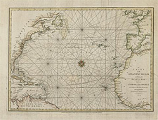Carte intitluée A CHART OF THE ATLANTIC OCEAN, EXHIBITING THE SEAT OF WAR BOTH IN EUROPE AND AMERICA ACCORDING TO THE DISCOVERIES AND REGULATED BY ASTONOMICAL OBSERVATIONS, 1780