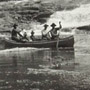 Photograph of two canoes paddling in a river below White Otter Falls, Pic River, July 1906