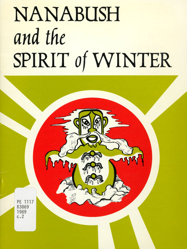 White book cover with a green, black and white illustration of a fearsome human-like creature on a red circular background surrounded by green
