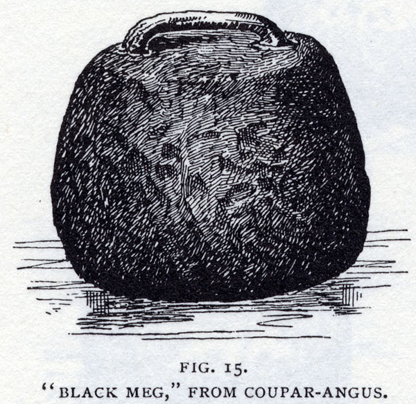 Gravure d'une pierre de curling appelée BLACK MEG, de Coupar-Angus