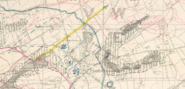 Detailed topographical battlefield map of the Canadian and German positions at Passchendaele Station.