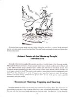 Page 12 of cookbook, FOODS OF THE SHUSWAP PEOPLE, featuring an illustration of a Shuswap man netting a fish, with an introductory text on Shuswap animal-based foods and the start of a text on hunting, trapping and snaring