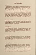 Page 91 du livre de cuisine THE RURAL AND NATIVE HERITAGE COOKBOOK, qui explique comment apprêter le castor, les queues de castor, les pattes de grenouille, la marmotte et le rat musqué pour la cuisson
