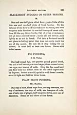 Page 191 du livre de cuisine THE HOME COOK BOOK présentant trois recettes : Pouding aux mûres, Pouding aux figues et Pouding aux fruits