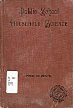 Couverture brune du livre de cuisine PUBLIC SCHOOL HOUSEHOLD SCIENCE