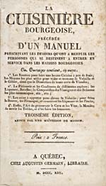 Title page of cookbook, LA CUISINIÈRE BOURGEOISE
