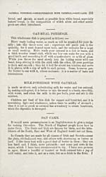 Page 111 du livre THE CANADIAN SETTLER'S GUIDE présentant trois recettes : Guau à l'avoine, Gruau au lait et à l'avoine et Gâteau à l'avoine