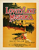 Illustrated cover of the sheet music for LOVELY LAKE MUSKOKA, by E.B. Sutton
