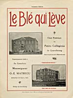 Couverture illustrée de la musique en feuilles de LE BLÉ QUI LÈVE, paroles du R.P. Georges Boileau et musique du R.P. Henri Gervais