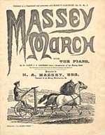 Illustrated cover of the sheet music for MASSEY MARCH FOR THE PIANO, by Albert F.O. Hartmann