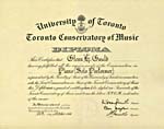 Diploma in Piano (Solo Performer) from the Toronto Conservatory of Music, 1946
